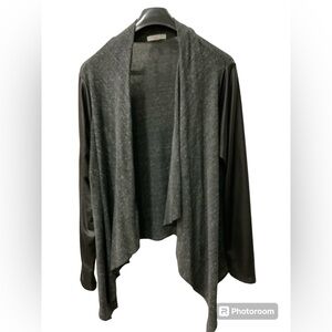 Joah Love cardigan with faux leather sleeves.